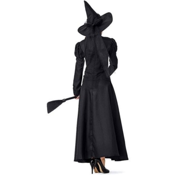 (4PC) Halloween Costume Black Witch Dress Long Maxi Petticoat Hat Hat scarf - Picture 3 of 5